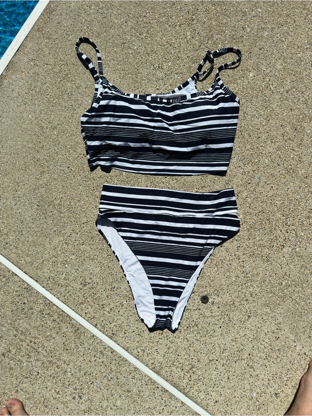 aerie Black & White Striped High-Waist Bikini Set